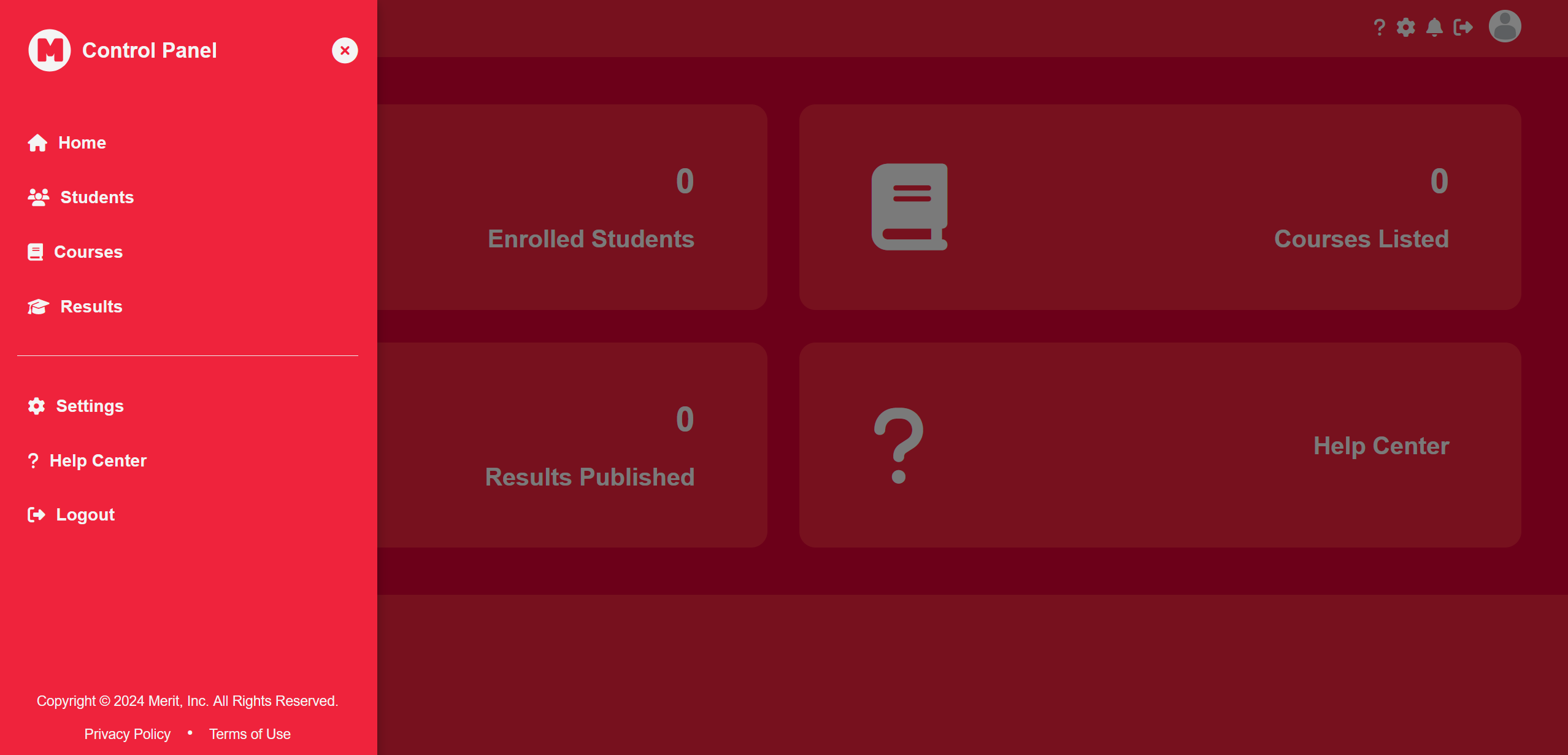 Merit CRUD application control panel screenshot