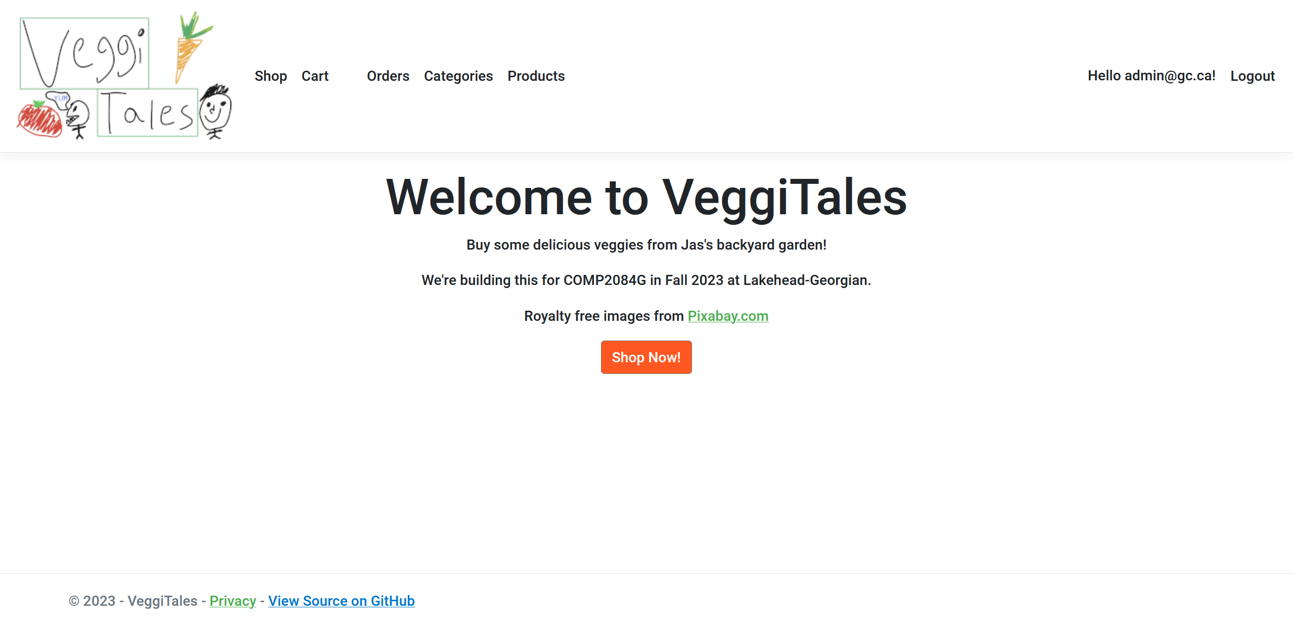 A screenshot of the Veggi Tales localhost site